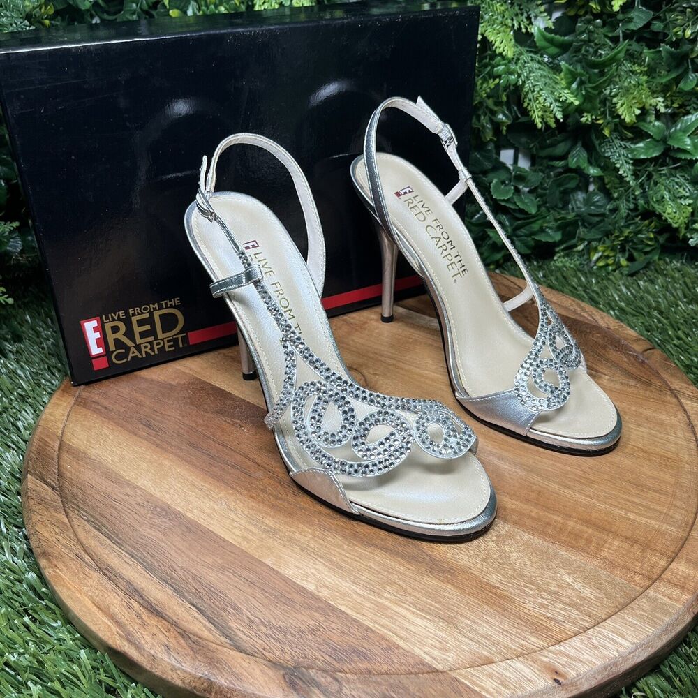 E! Live‎ From The Red Carpet Heels Women’s 8.5 Silver Dress Bridal Sandals 1662 - Picture 8 of 16